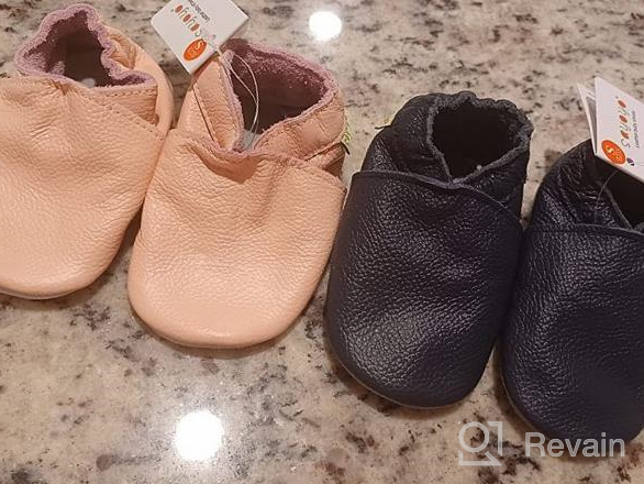 img 1 attached to SAYOYO Soft Sole Baby Shoes | Dark Grey Leather Infant Prewalkers for Baby Toddlers review by Tim Duncan