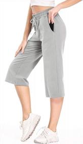 img 4 attached to Grey Capri Yoga Lounge Crop Pants For Women With Open Bottoms And Side Pockets - Size XS By Linlon