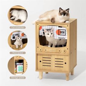 img 2 attached to 🐱 Wooden Cat Condo Bedside Table - Sturdy Luxury Large Cat Shelter Furniture with Cat Scratching Pads - MewooFun Cat House Cat Bed for Indoor Cats