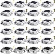 24-pack bright white solar driveway lights with screw - waterproof wireless dock lights for path warning, garden, walkway, sidewalk, and steps - 6 led solar deck lights by happybuy logo