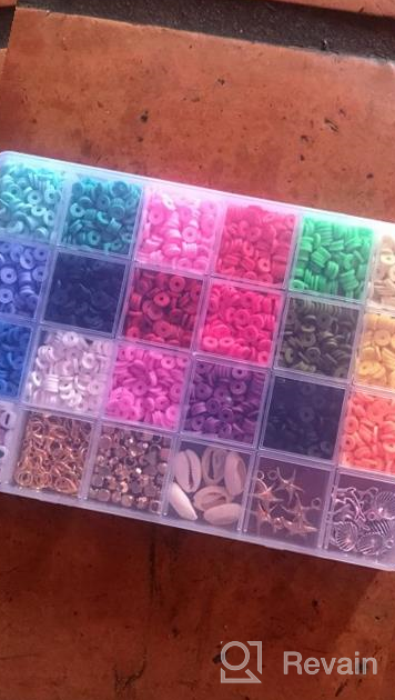 img 1 attached to 10000Pcs Polymer Clay Beads For Bracelet Making, 40 Colors Flat Round Spacer Heishi Beads With Letter Charms Elastic Strings Jewelry Making Kit Bracelets Necklace (2 Storage Boxes) review by David Forleo