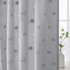 img 4 attached to Semi Sheer Textured Linen Blended Curtains With Pompom Detail For Bedroom Living Room - Rod Pocket Window Drapes, Privacy And Light Reducing, 52" W X 63" L - Grey