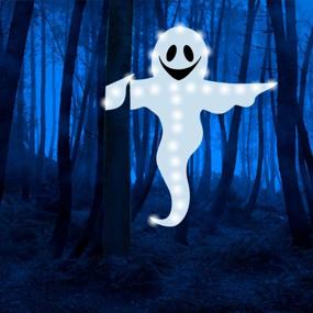 img 4 attached to VEYLIN Halloween Bendable Tree Wrap Ghost, 53In White Smile Ghost Украшения со светом для внутреннего и наружного применения