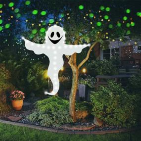 img 1 attached to VEYLIN Halloween Bendable Tree Wrap Ghost, 53In White Smile Ghost Украшения со светом для внутреннего и наружного применения