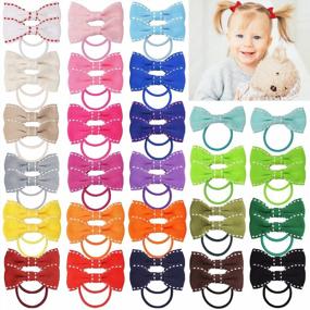 img 4 attached to BBGifts 50PCS Tiny Baby Hair Ties with Stripe Bows, 2 Inch Baby 🎀 Bows Elastic Hair Ties, 25 Pairs Soft Ponytail Holders Hair Accessories for Infant Girl