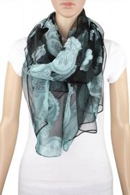 img 3 attached to Прозрачный шарф Burnout, вечерняя накидка для женщин, шаль с вышитым узором пейсли от Achillea