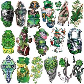 img 4 attached to 77 Sheets St. Patricks Day Temporary Tattoos - Shamrock, Clover, Green Top Hat, Skulls & Beer Leprechauns Fake Tattoo Party Favors For Men & Women