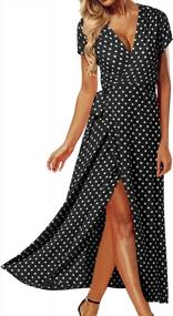 img 4 attached to 🌸 STYLE DOME Women's Polka Dot Maxi Dress - Casual V-Neck Boho Wrap Floral Split Beach Party Long Dresses for Summer