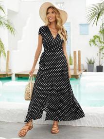 img 3 attached to 🌸 STYLE DOME Women's Polka Dot Maxi Dress - Casual V-Neck Boho Wrap Floral Split Beach Party Long Dresses for Summer