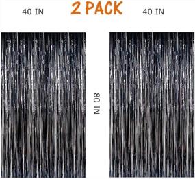 img 3 attached to Pair Of 40In X 80In Metallic Tinsel Foil Fringe Curtains For Halloween Party Decorations - Black Photo Backdrop