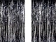 pair of 40in x 80in metallic tinsel foil fringe curtains for halloween party decorations - black photo backdrop logo