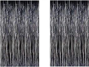 img 4 attached to Pair Of 40In X 80In Metallic Tinsel Foil Fringe Curtains For Halloween Party Decorations - Black Photo Backdrop