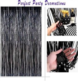 img 1 attached to Pair Of 40In X 80In Metallic Tinsel Foil Fringe Curtains For Halloween Party Decorations - Black Photo Backdrop