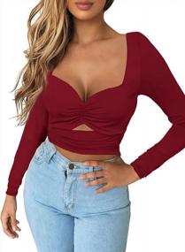 img 1 attached to FENSACE Women'S Sexy Cut Out Long Sleeve Crop Top: Slim Fit & Ruched Basic T Shirts