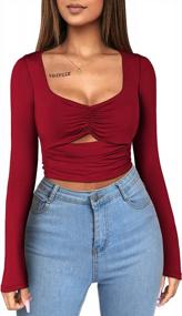 img 4 attached to FENSACE Women'S Sexy Cut Out Long Sleeve Crop Top: Slim Fit & Ruched Basic T Shirts