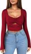 fensace women's sexy cut out long sleeve crop top: slim fit & ruched basic t shirts logo