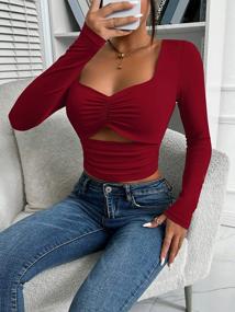 img 3 attached to FENSACE Women'S Sexy Cut Out Long Sleeve Crop Top: Slim Fit & Ruched Basic T Shirts