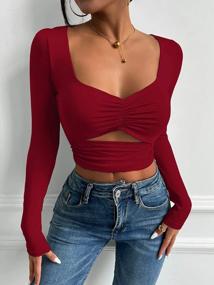 img 2 attached to FENSACE Women'S Sexy Cut Out Long Sleeve Crop Top: Slim Fit & Ruched Basic T Shirts