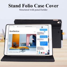 img 2 attached to Canvas Multi-Angle Viewing Stand Folio Case With Pencil Holder And Card Holders For IPad Air 3 10.5" 2019/ IPad Pro 10.5 2017 By Skycase In Black