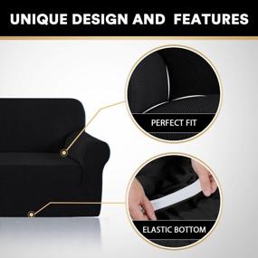 img 1 attached to Stretch Sofa Slipcover: 1 Piece Cover For 3 Cushion Couch - Elastic Bottom, Soft & Durable Pet Protector (Sofa, Black)
