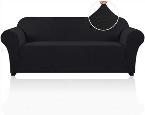 img 4 attached to Stretch Sofa Slipcover: 1 Piece Cover For 3 Cushion Couch - Elastic Bottom, Soft & Durable Pet Protector (Sofa, Black)