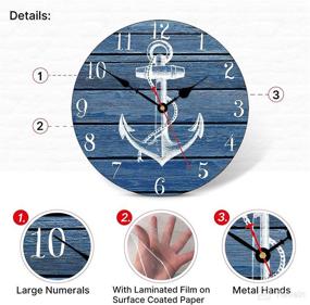 img 1 attached to 🕰️ TAHEAT 14 Inch White Anchor Pattern Wall Clock - Non Ticking, Silent, Nautical Retro Wooden Arabic Numeral Clock for Kitchen/Living Room/Bedroom