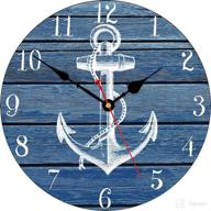 🕰️ taheat 14 inch white anchor pattern wall clock - non ticking, silent, nautical retro wooden arabic numeral clock for kitchen/living room/bedroom logo