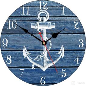 img 4 attached to 🕰️ TAHEAT 14 Inch White Anchor Pattern Wall Clock - Non Ticking, Silent, Nautical Retro Wooden Arabic Numeral Clock for Kitchen/Living Room/Bedroom