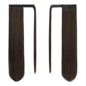 img 3 attached to BARSDAR 28 Inch Ponytail Extension Long Straight Wrap Around Clip In Synthetic Fiber Hair For Women - Dark Brown