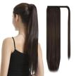 barsdar 28 inch ponytail extension long straight wrap around clip in synthetic fiber hair for women - dark brown logo
