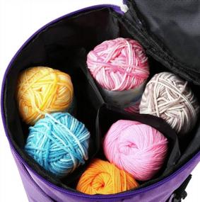 img 2 attached to LEMESO Purple Yarn Storage Bag - Portable Knitting Organizer Tote with Dividers for Unfinished Projects, Crochet Hooks, Needles & Accessories