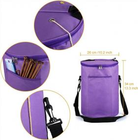img 3 attached to LEMESO Purple Yarn Storage Bag - Portable Knitting Organizer Tote with Dividers for Unfinished Projects, Crochet Hooks, Needles & Accessories