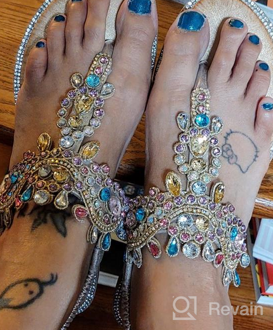 img 1 attached to Sparkle And Comfort Combined: ICKER Women'S T-Strap Rhinestone Sandals With Bohemian Pearl And Crystal Embellishments review by Rafael Calderon