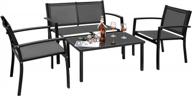 flamaker 4 pieces patio furniture outdoor furniture outdoor patio furniture set textilene bistro set modern conversation set black bistro set with loveseat tea table for home, lawn and balcony (black) logo
