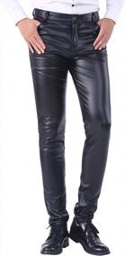 img 4 attached to Men'S High Waist Straight Leg Faux Leather Biker Pants For Business Casual Look - Yeokou