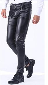 img 1 attached to Men'S High Waist Straight Leg Faux Leather Biker Pants For Business Casual Look - Yeokou