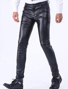 img 2 attached to Men'S High Waist Straight Leg Faux Leather Biker Pants For Business Casual Look - Yeokou
