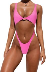 img 4 attached to Women'S Sexy One Piece Bikini Swimsuit High Cut Cheeky Thong Bottom Bathing Suit