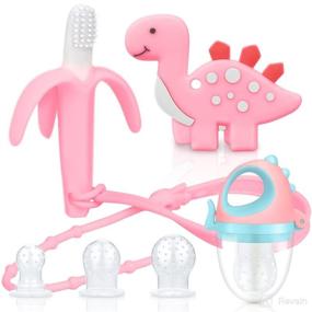 img 4 attached to SHARE&CARE Pink Baby Toys Dinosaur Teether: Banana Teether, Food Feeder Pacifier, Baby Essentials, Must-Haves