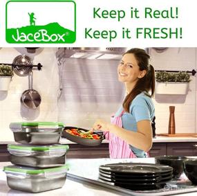 img 2 attached to 🥪 JaceBox Stainless Steel Containers - Set of 3 Leak Proof Bento Box Airtight Freezer Safe BPA FREE Metal Boxes with New Snap On Latch Lids - Great for Sandwiches, Salads & Snacks - Ideal for Adults, Kids