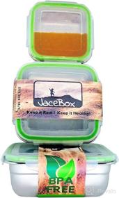 img 4 attached to 🥪 JaceBox Stainless Steel Containers - Set of 3 Leak Proof Bento Box Airtight Freezer Safe BPA FREE Metal Boxes with New Snap On Latch Lids - Great for Sandwiches, Salads & Snacks - Ideal for Adults, Kids