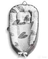 🏻 cottonblue baby lounger: comfy nest bassinet with extra pillow and breathable cotton velvet, essential gift for travel, tummy time, and baby's restful sleep – grey leaves logo