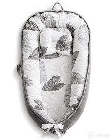 img 4 attached to 🏻 Cottonblue Baby Lounger: Comfy Nest Bassinet with Extra Pillow and Breathable Cotton Velvet, Essential Gift for Travel, Tummy Time, and Baby's Restful Sleep – Grey Leaves