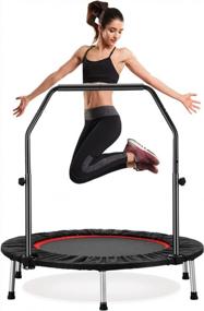 img 4 attached to ZENOVA 40: Foldable Mini Trampoline For High-Intensity Indoor Workouts With Adjustable Bar And 330LBS Weight Capacity