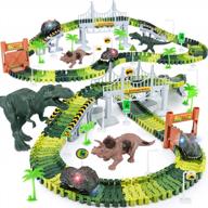 flexible dinosaur track playset with 2 cars - create a world road race for 3-6 year old boys & girls best gift logo