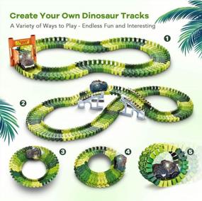 img 2 attached to Flexible Dinosaur Track Playset With 2 Cars - Create A World Road Race For 3-6 Year Old Boys & Girls Best Gift