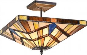 img 3 attached to Tiffany-Style Semi-Flush Mount Ceiling Light With 2 Lights, 14-Inch Wide Stained Glass Pendant For Living Room, Bedroom, And Hallway By Capulina