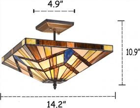 img 2 attached to Tiffany-Style Semi-Flush Mount Ceiling Light With 2 Lights, 14-Inch Wide Stained Glass Pendant For Living Room, Bedroom, And Hallway By Capulina
