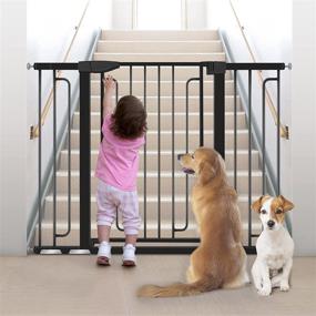 img 4 attached to 36-Inch Extra Tall Baby Gate for Stairs, Yacul 29.93 to 51.5-Inch Extra Wide Baby Gates with Door, Auto Close Dog Gates for The House, Pressure Mounted Easy Walk Through Pet Gate, Black