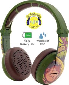 img 3 attached to Waterproof Bluetooth Headphones For Kids - ONANOFF BuddyPhones Wave With Volume Control, 18-Hour Battery, Built-In Mic, Backup Cable For Sharing, Monkey Green